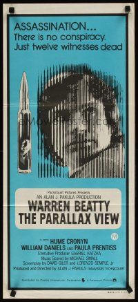 7c775 PARALLAX VIEW Aust daybill '74 Warren Beatty gets mixed up in a political murder conspiracy!