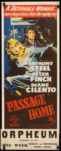 7c776 PASSAGE HOME Aust daybill '55 sexy Diane Cilento, Anthony Steel, great different artwork!