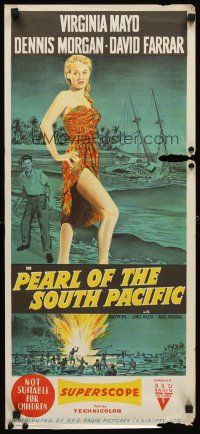 7c779 PEARL OF THE SOUTH PACIFIC Aust daybill '55 sexy Virginia Mayo in sarong & Dennis Morgan!