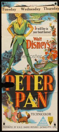 7c782 PETER PAN Aust daybill '53 Disney cartoon fantasy classic, where adventure never ends!
