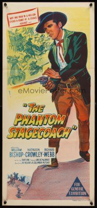 7c783 PHANTOM STAGECOACH Aust daybill '57 art of William Bishop shooting it out with bad guys!