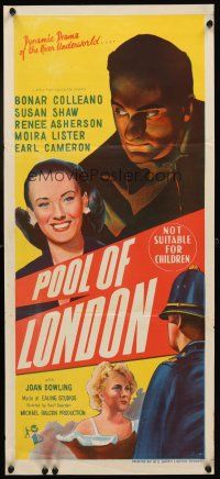 7c788 POOL OF LONDON Aust daybill '51 Basil Dearden directed, Bonar Colleano, suspense!