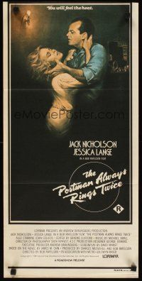 7c790 POSTMAN ALWAYS RINGS TWICE Aust daybill '81 art of Jack Nicholson & Jessica Lange by Obrero!