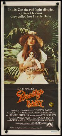 7c791 PRETTY BABY Aust daybill '78 directed by Louis Malle, Brooke Shields sitting with doll!