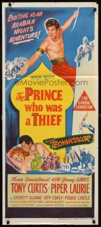 7c792 PRINCE WHO WAS A THIEF Aust daybill '51 different art of Tony Curtis & pretty Piper Laurie!