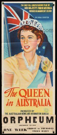 7c798 QUEEN IN AUSTRALIA Aust daybill '54 wonderful artwork of Queen Elizabeth II!