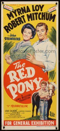 7c808 RED PONY Aust daybill '49 stone litho Robert Mitchum & Myrna Loy, written by John Steinbeck!