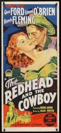 7c812 REDHEAD & THE COWBOY Aust daybill '51 Richardson Studio art of Glenn Ford & Rhonda Fleming!