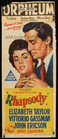 7c818 RHAPSODY Aust daybill '54 Elizabeth Taylor must possess Vittorio Gassman, heart, body & soul