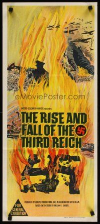 7c821 RISE & FALL OF THE THIRD REICH Aust daybill '68 book by William L. Shirer, burning swastika!