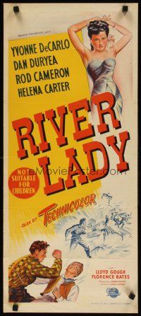 7c822 RIVER LADY Aust daybill '48 Yvonne De Carlo, Duryea, brawling story of lusty Mississippi!