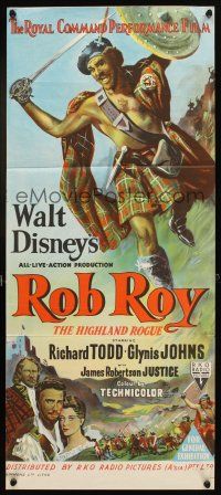 7c824 ROB ROY Aust daybill '54 Disney, artwork of Richard Todd as The Scottish Highland Rogue!