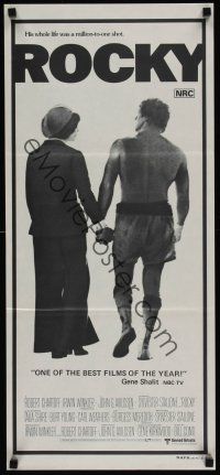 7c825 ROCKY Aust daybill '77 boxer Sylvester Stallone holding hands with Talia Shire!