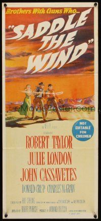 7c830 SADDLE THE WIND Aust daybill '57 artwork of John Cassavetes, Robert Taylor & Julie London!