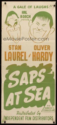 7c833 SAPS AT SEA Aust daybill R50s great wacky artwork of Stan Laurel & Oliver Hardy!