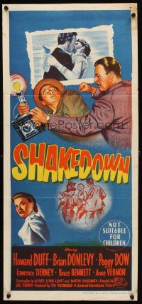 7c842 SHAKEDOWN Aust daybill '50 Howard Duff, Brian Donlevy, Peggy Dow, great film noir art!