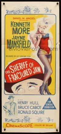 7c843 SHERIFF OF FRACTURED JAW Aust daybill '59 stone litho art of sexy burlesque Jayne Mansfield!