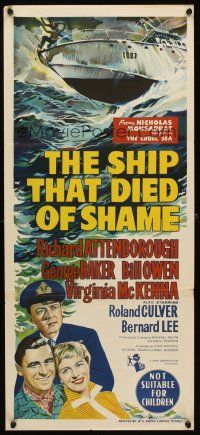 7c844 SHIP THAT DIED OF SHAME Aust daybill '55 Richard Attenborough on ship with mind of its own!