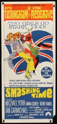 7c853 SMASHING TIME Aust daybill '67 Rita Tushingham & Lynn Redgrave go mod in swinging London!