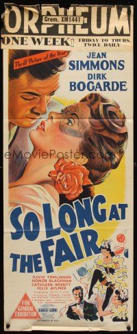 7c857 SO LONG AT THE FAIR Aust daybill '50 Terence Fisher, art of Jean Simmons & Bogarde!