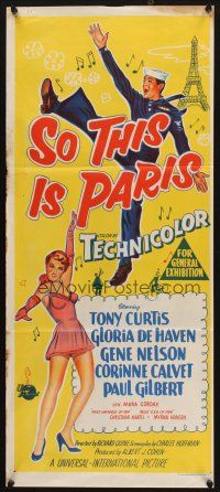7c858 SO THIS IS PARIS Aust daybill '54 Tony Curtis is on leave and in love w/Gloria DeHaven!