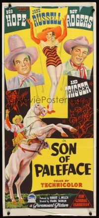 7c862 SON OF PALEFACE Aust daybill '52 Richardson Studio art of Rogers, Hope & sexy Jane Russell!