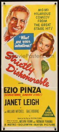 7c879 STRICTLY DISHONORABLE Aust daybill '51 what are Ezio Pinza's intentions toward Janet Leigh?