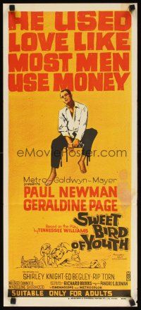 7c890 SWEET BIRD OF YOUTH Aust daybill '62 Paul Newman, Geraldine Page, Tennessee Williams' play!