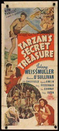 7c900 TARZAN'S SECRET TREASURE Aust daybill '41 images of Johnny Weissmuller & Maureen O'Sullivan!