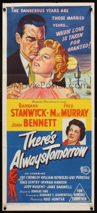 7c904 THERE'S ALWAYS TOMORROW Aust daybill '56 Barbara Stanwyck, Fred MacMurray, Joan Bennett!