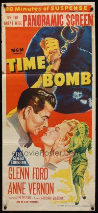 7c916 TIME BOMB Aust daybill '53 different art of Glenn Ford & Anne Vernon in explosive action!