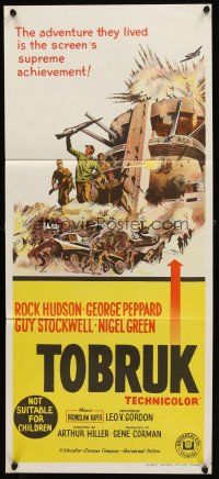 7c922 TOBRUK Aust daybill '67 art of soldiers Rock Hudson & George Peppard in World War II!