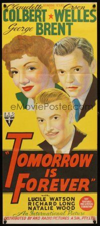 7c924 TOMORROW IS FOREVER Aust daybill '45 stone litho art of Orson Welles, Colbert & Brent!