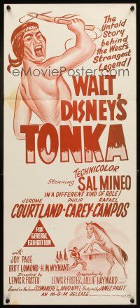 7c926 TONKA Aust daybill '57 Sal Mineo, Disney, West's strangest legend, artwork of Native Americans
