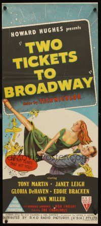 7c943 TWO TICKETS TO BROADWAY Aust daybill '51 Janet Leigh, Tony Martin, DeHaven, Ann Miller!