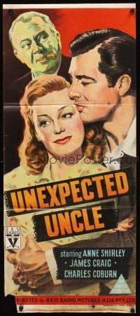 7c946 UNEXPECTED UNCLE Aust daybill '41 Anne Shirley, James Craig, Charles Coburn with cigar!