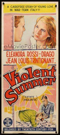 7c959 VIOLENT SUMMER Aust daybill '59 art of Jean-Louis Trintignant & Eleonora Rossi-Drago!