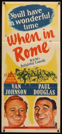 7c972 WHEN IN ROME Aust daybill '52 great smiling portrait art of Van Johnson & Paul Douglas!