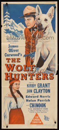 7c979 WOLF HUNTERS Aust daybill '49 Budd Boetticher directed, Kirby Grant, James Curwood western!