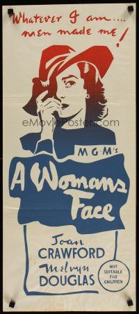7c982 WOMAN'S FACE Aust daybill R50s cool artwork of Joan Crawford covering face w/hat!