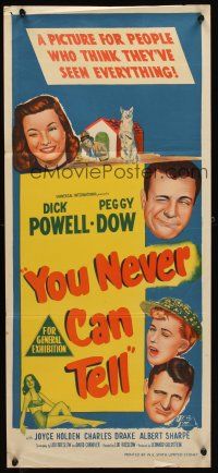 7c993 YOU NEVER CAN TELL Aust daybill '51 Dick Powell as reincarnated dog who inherited a fortune!