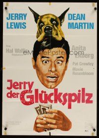 7c291 HOLLYWOOD OR BUST German R72 wacky art of Jerry Lewis & dog!