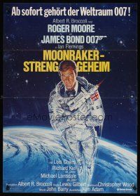 7c332 MOONRAKER German '79 Goozee art of Roger Moore as James Bond in space!