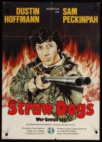 7c371 STRAW DOGS German R81 Sam Peckinpah, Dustin Hoffman with broken glasses & shotgun!