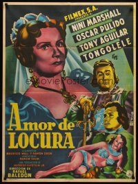 7c040 AMOR DE LOCURA Mexican poster '53 art of Nini Marshall, Pulido, Aguilar & Tongolele by Francisco Diaz Moffitt!