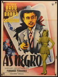 7c043 AS NEGRO Mexican poster '54 cool art of Antonio Badu bursting out from ace of spades!