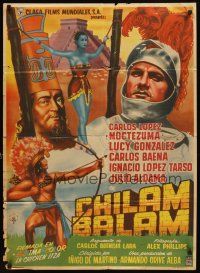 7c048 CHILAM BALAM Mexican poster '55 Moctezuma, Lucy Gonzalez, art of natives & conquistador!