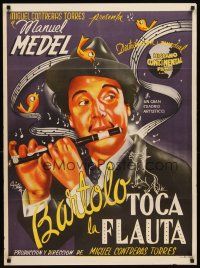 7c053 EL BURRO QUE TOCO LA FLAUTA Mexican poster '45 Miguel Torres directed, Medel, Bartolo!