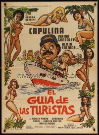7c059 EL GUIA DE LAS TURISTAS Mexican poster '76 art of Gaspar Henaine as Capulina & sexy girls!