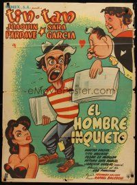 7c060 EL HOMBRE INQUIETO Mexican poster '53 great art of German Valdes as Tin-Tan the newsboy!